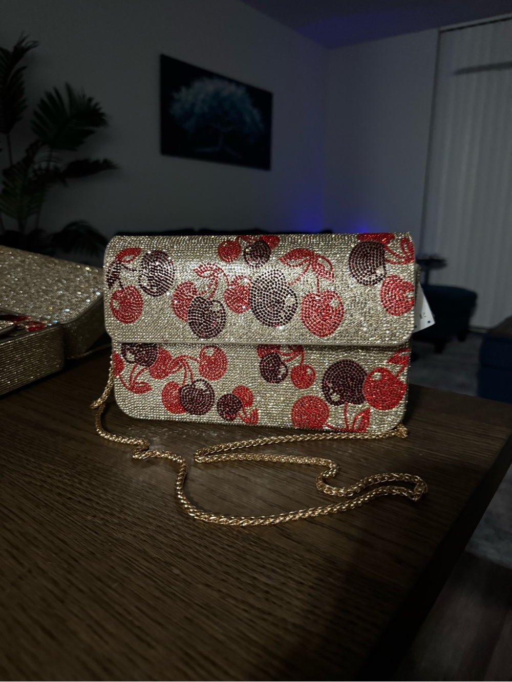 Red Cherry Beading Crossbody Bag
